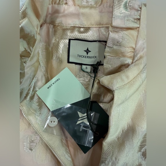 NWT Tuckernuck Palmerston Dress Small Champagne Gold Fil Coupé Tiered Midi Party - Picture 11 of 11